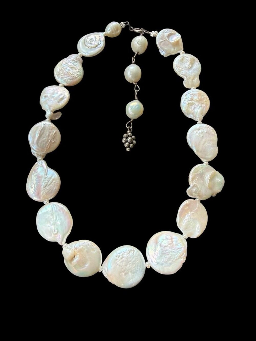 Baroque Coin Pearl Strand Necklace 925 Silver Clasp Adjustable